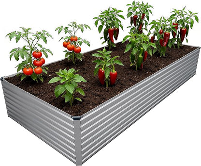DIIYIV Galvanized Raised Garden Bed Kit Outdoor Patio,12x4x2ft Large Rectangular Metal Planter Boxes,Deep Root Box Planter for Gardening,Vegetables,Flowers,Herbs-Silver