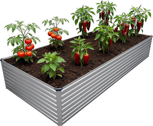 DIIYIV Galvanized Raised Garden Bed Kit Outdoor Patio,12x4x2ft Large Rectangular Metal Planter Boxes,Deep Root Box Planter for Gardening,Vegetables,Flowers,Herbs-Silver