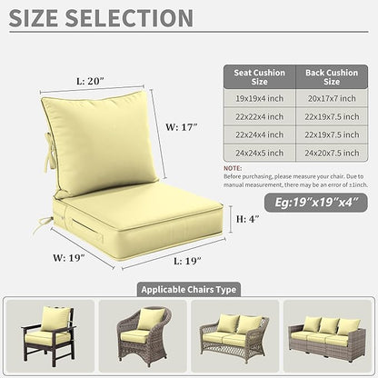 Premium Outdoor Seat Cushion Chair Cushions for Patio Furniture 19 L X 19 W X 4 H Waterproof & Fade Resistant Deep Seat and Backrest Cushion Set with Removable Covers for Chair, Sofa