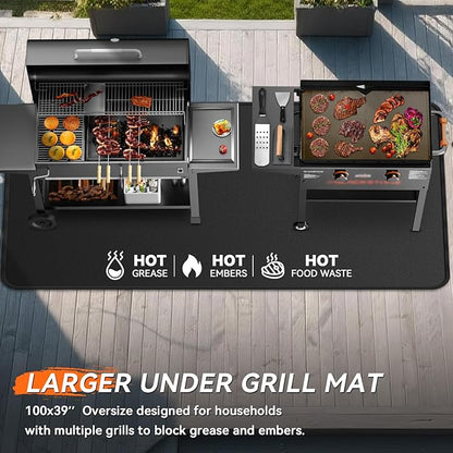 100x39 inches Extra-Large Under Grill Mats for Outdoor Grill, Double-Sided Fireproof Protective Mat, Oilproof Waterproof BBQ Fire Pit Fireplace Mat
