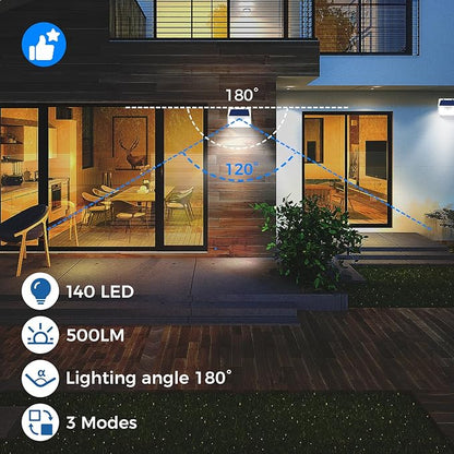 Peasur Solar Lights Outdoor Waterproof, 6Pack 140LED Bright Motion Sensor Security Lights 3 Modes, Solar Powered Fence Wall Light for Garden Yard Outside(Cool White)