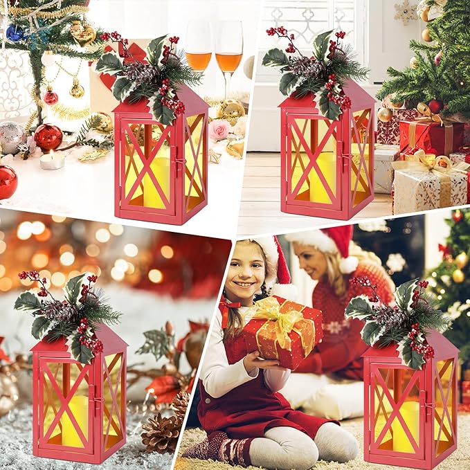 Taman Christmas Lantern,2 Pack Hanging Flickering Candle Lanterns Decorative Metal Vintage Light Battery Operated Umbrella Lights for Christmas Patio Garden, Table,Party Decor
