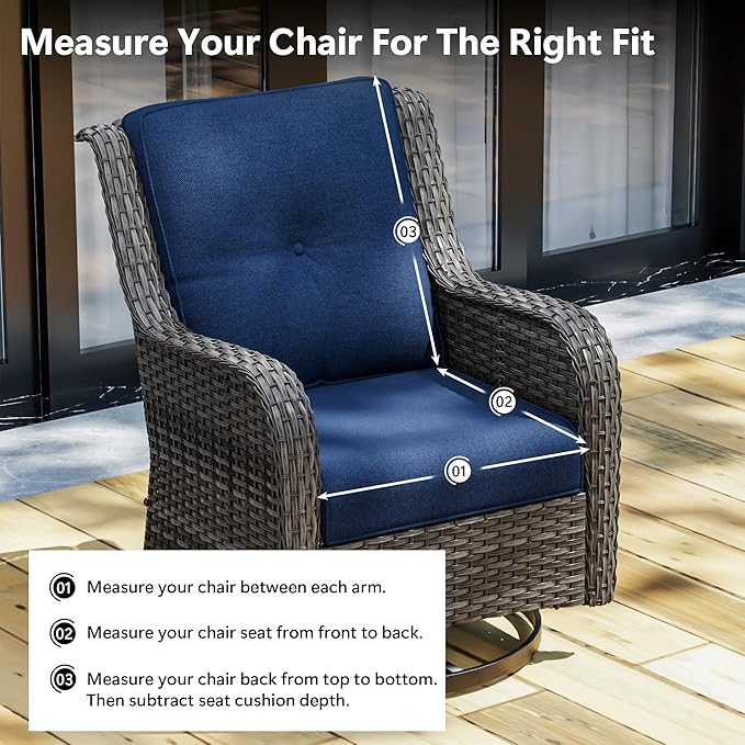 Outdoor Chair Cushions Set for Patio Furniture, 22x25/22x24 Inch, Waterproof & Fade Resistant Patio Chair Cushions, Thick Patio Furniture Cushion for Chair, Sofa, and Couch (Blue, 2 Set)