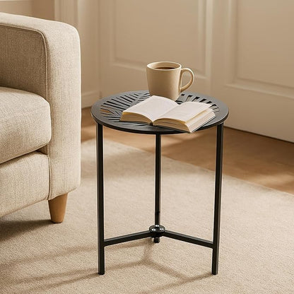 Party Zealot Set of 2 Small Round Metal Side Tables, 13-Inch Black Outdoor End Tables for Patio, Balcony, Porch or Garden – Weather-Resistant Corner Coffee Table for Small Spaces & Indoor Plant Stand