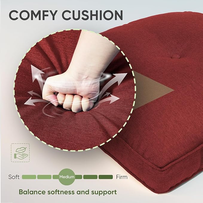 Outdoor Chair Cushion Set of 3, Waterproof Outdoor Seat Cushions 25x22, Patio Chair Cushions for Outdoor Furniture, Couch Cushion Replacement, Include 3 Back & 3 Seat Cushions, Button/Red