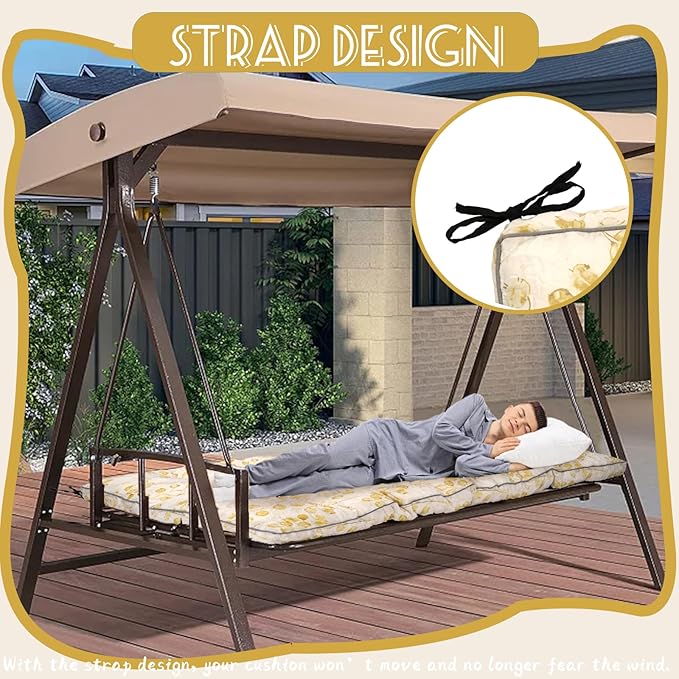 Replacement Cushions for Swing, Swing Cushions 3 Seater Replacement, Waterproof Thicken Washable Pad Cushion for Outdoor Indoor Furniture Swing Patio (Yellow Leaves, 40x63 inch)