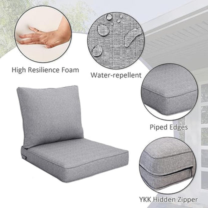 COZYVIDA Outdoor/Indoor 24x27.5 inch Deep Seat Patio Cushions Set of 2 Resilient Foam Filling Water Repellent Stain-Resistant UV Resistant Weather Resistant Patio Cushions Stone Gray