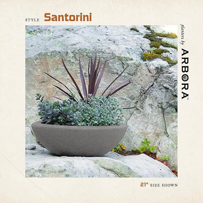 ARBORA 21" Santorini Bowl 2-Pack with Stone Blend Concrete Gray Finish - Polyresin Indoor and Outdoor Planters, Durable, Weatherproof, Lightweight, Large Plant Pots for Patio, Garden, Deck, Entryway