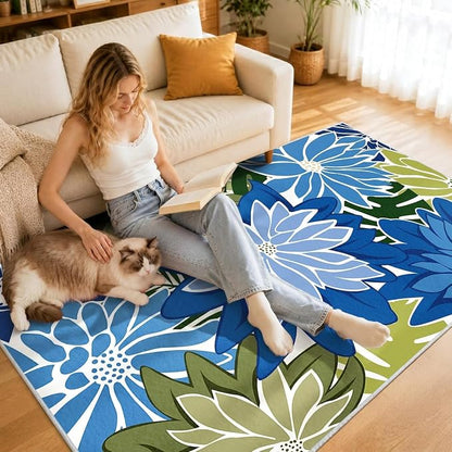 ZonLi Colorful Outdoor Rug 6x9Ft Waterproof Multicolored Indoor Area Rug Washable Outdoor Patio Rugs Tropical Floral Non Slip Outdoor Carpet for Living Room, Pool,Backyard,Deck,Camping