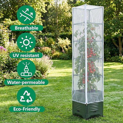 2 Pcs Garden Bird Netting Plant Cover for Square Tomato Cage, 78.7" x 21.6" Insect Bird Barrier Tomato Cage Net with Zipper & Drawstring, Tomato Trellis Netting Protection Cover for Protecting Plants