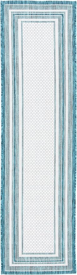 SAFAVIEH Washable Rug Outdoor Courtyard Collection - 2'3" x 6' Runner, Ivory & Teal, Non-Shedding & Easy Cleaning, Ideal for Patio, Entryway, Mudroom, Hallway, Kitchen (CY8475-53512)