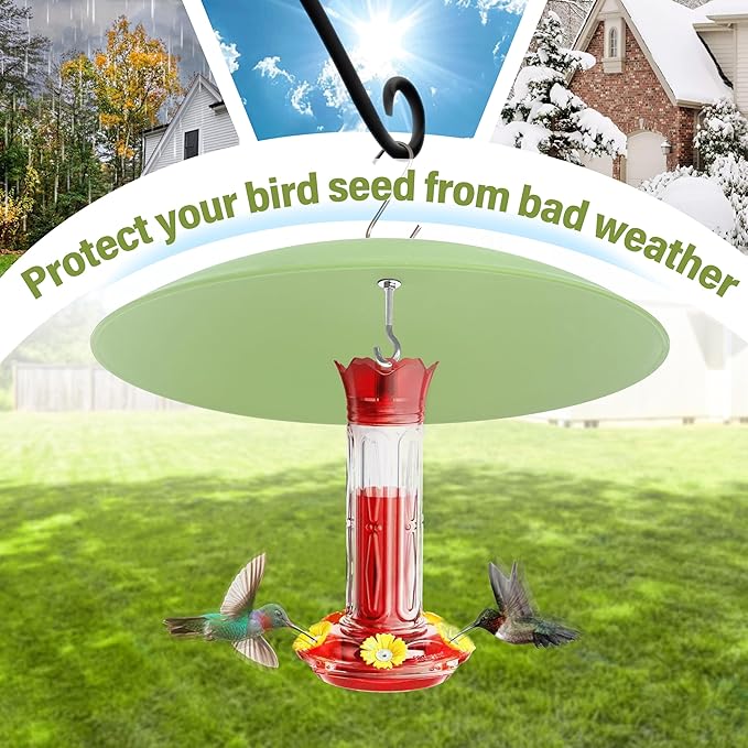 13" Bird Feeder Rain Guard, Hummingbird Feeders Shade Dome Cover, Hanging Baffle for Bird Feeder Pole,Smart Birds Feeder's Umbrella(Light Green),2 Pack