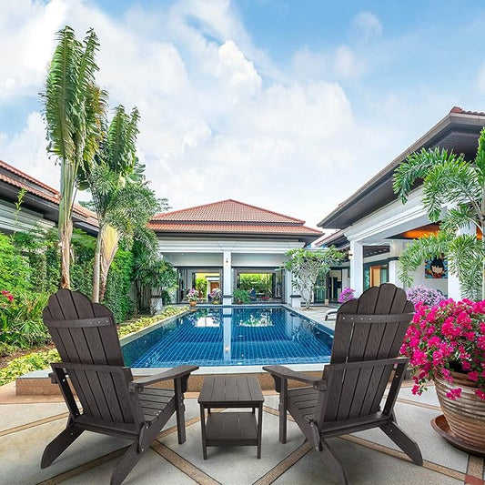 hOmeHua Folding Adirondack Chair Weather Resistant, Hard Plastic Imitation Wood Stripes Adirondack Chair, Easy to Fold Move & Maintain, Outdoor Chair for Patio, Backyard Deck, Fire Pit - Dark Brown