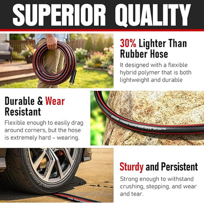 Heavy Duty Garden Hose 100ft, NON-EXPANDABLE Flexible Water Hose, Kink Resistant Lightweight Hybrid Hose, Leakproof Hose Male to Female Fittings