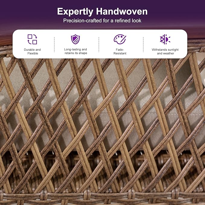 PURPLE LEAF Patio Swivel Dining Chairs Set of 4 Modern Wicker Outdoor Dining Chairs with Thick Cushions and Soft Pillows All Weather Aluminum Patio Chairs for Garden Porch Lawn