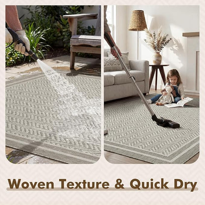 MontVoo-3x5 Outdoor Rug Porch Entryway Rug-Polypropylene Indoor Outdoor Rugs for Entryway Kitchen Balcony Patio, Textured Weave, Durable, Fade-Resistant, Non-Shedding, Boho Geometric Neutral Grey