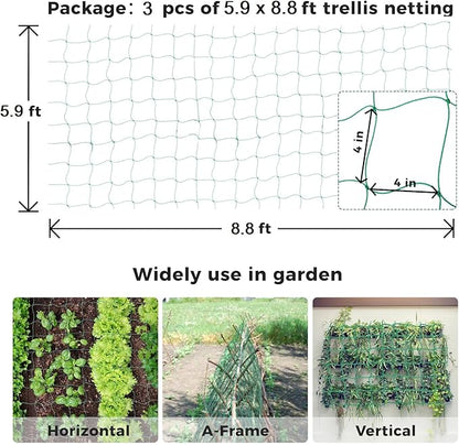 Kikhope Trellis Netting for Climbing Plants, 3 Pack 5.9x8.8 ft Heavy Duty Garden Trellis Netting for Cucumber, Vine, Tomato, Plants Trellis Net for Climbing Vine Plants Fruits & Vegetables