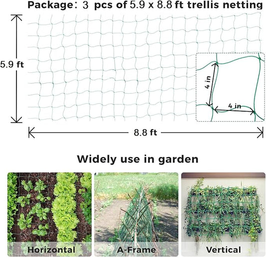 Kikhope Trellis Netting for Climbing Plants, 3 Pack 5.9x8.8 ft Heavy Duty Garden Trellis Netting for Cucumber, Vine, Tomato, Plants Trellis Net for Climbing Vine Plants Fruits & Vegetables