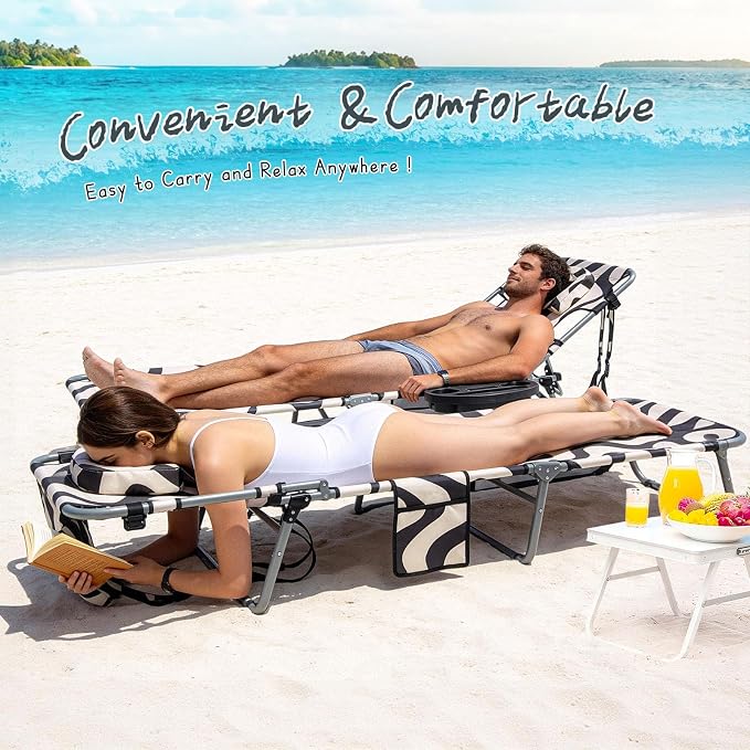 Tanning Chair with Face Hole for Adults, Outdoor Folding Lounge Chair with Side Table for Phone Drinks and Tablet, 4 Position Adjustable Backrest, Lay Flat Chaise Lounger for Beach Patio Pool