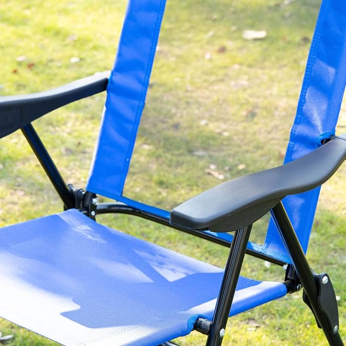 Outsunny Folding Patio Dining Chairs Set of 2, Outdoor Deck Chair with Removable Headrest, Camping Chair with Adjustable Sling Back for Garden, Backyard, Lawn, Blue