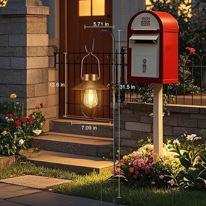pearlstar 2 Pack Solar Lights Outdoor, Hanging Solar Lanterns with Edison Bulb and 2 x 32 Inch Shepherd Hooks, Waterproof Landscape Lighting for Garden Patio Yard Pathway Driveway Lawn (Copper)