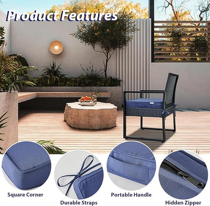 Outdoor Chair Cushions Set of 4 -Waterproof Outdoor Seat Cushions for Patio Furniture, Patio Chair Cushion with Handle and Ties, Square Out Door Chair Pads,19" x 19" x 3", Navy Blue