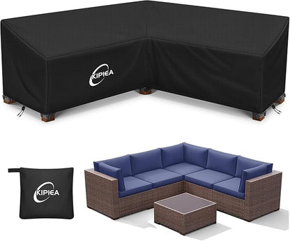 Kipiea V-Shape Outdoor Patio Furniture Covers Waterproof, 500D Heavy-Duty Outdoor Sectional Cover Windproof, Patio Sectional Sofa Cover Anti-UV, No Tears & No Fading (80"/80"L x 33.5"D x 31"H)