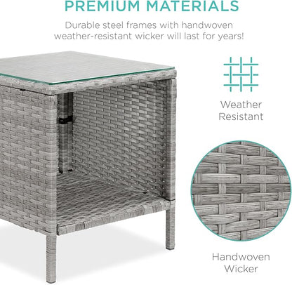 Best Choice Products 3-Piece Outdoor Wicker Conversation Bistro Set, Space Saving Patio Furniture for Garden w/Side Table - Gray/Pastel Blue