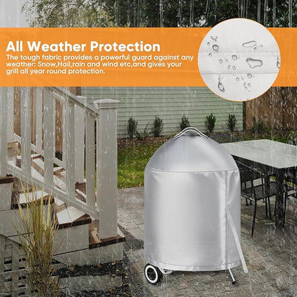 iCOVER Grill Cover for Weber 22 Inch Charcoal Kettle- Heavy Duty Waterproof BBQ Cover for Weber Char-Broil 22 Inch Charcoal Kettle Grills, Silver