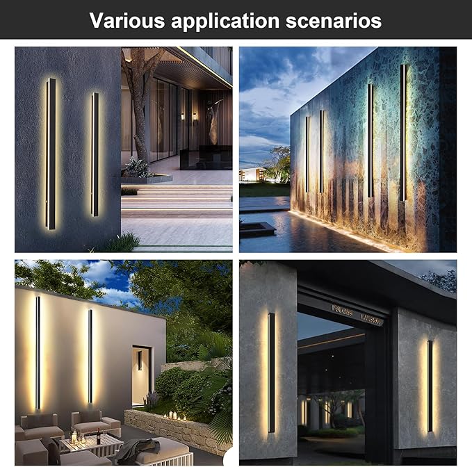 Modern Outdoor Wall Lights 92.5 Inch, 3000K Linear Exterior Wall Light Wall Mount, IP65 Waterproof Long Wall Sconce Light for Front Door, Garage (2 Pack, Black)