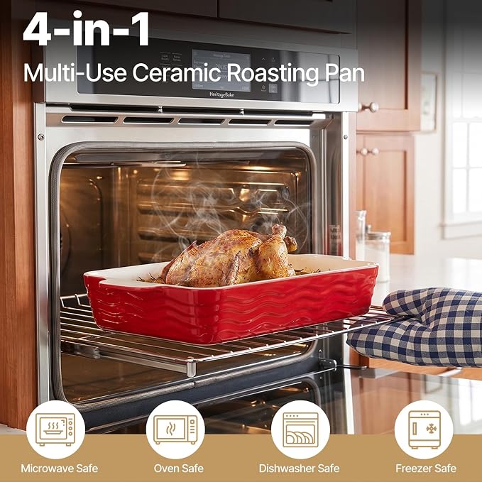 Estmoon Ceramic Baking Dishes Set of 4, Porcelain Baking Pans Set for Oven, Oven Safe and Durable Bakeware Sets Rectangular Ceramic Cookware Set with Handles for Wedding Gift,Red(7.5''/9"/10.6"/12")