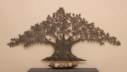 Deco 79 Metal Tree Home Wall Decor Indoor Outdoor Wall Sculpture with Leaves, Wall Art 92" x 42" x 1", Dark Brown