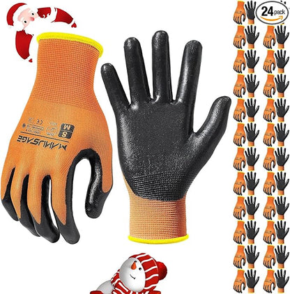 Safety Work Gloves Nitrile For Men and Women, with Touchscreen Fingers, Men's Work Gloves with Grip, Mechanics Gloves (Size XL, Orange, 24-pairs)