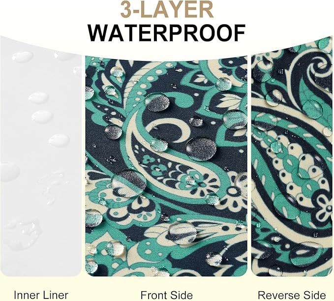 downluxe Outdoor Chair Cushions Set of 4, Waterproof 19" x 19" x 3" Patio Chair Cushion with Non-Slip Ties & Handle, Square Outdoor Cushion for Patio Furniture with Removable Cover, Green Paramecium