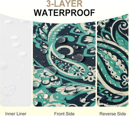 downluxe Outdoor Chair Cushions Set of 4, Waterproof 19" x 19" x 3" Patio Chair Cushion with Non-Slip Ties & Handle, Square Outdoor Cushion for Patio Furniture with Removable Cover, Green Paramecium