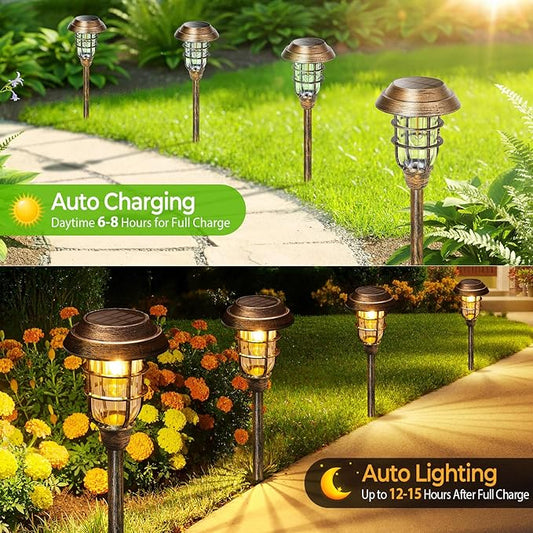 LETMY Solar Outdoor Lights, 8 Pack Bright Solar Pathway Lights Outdoor Waterproof, Up to 12 Hrs Auto On/Off Solar Garden Lights Outdoor Solar Lights for Yard Patio Walkway Driveway Pathway - Bronze