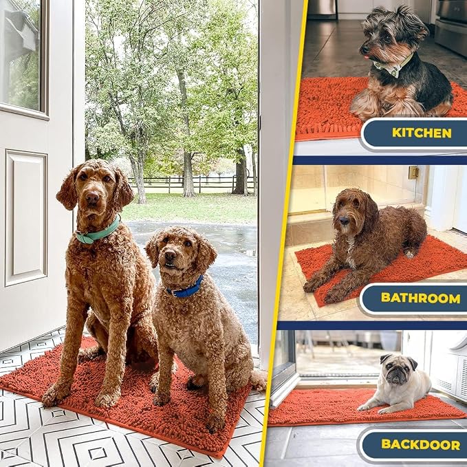 Muddy Mat® | Super Water Absorbent Door Mat Indoor, Microfiber Quick Dry Chenille Entryway Rug, Slip Resistant Front Door Mat, Indoor Mats for Entryway, Machine Washable Pet Rug, Coral 2ft x 3ft