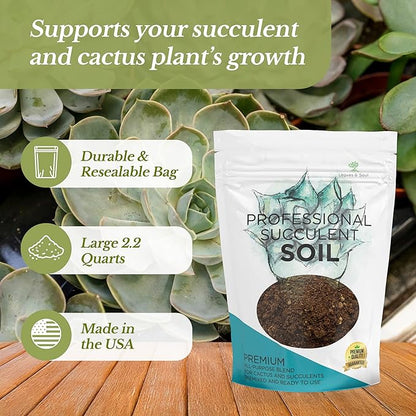 Professional Succulent Soil Mix Large 2.2 Quarts Ready to Use, Premium Potting Soil for Succulents and Cactus, Fast Draining Blend Canadian Peat Coarse Sand Pinebark Indoor Made in USA