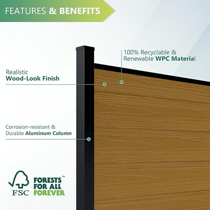 Mondaria Privacy Fence Panels for Outside, 6ft(W) x 6ft(H) Outdoor Fence with 2 Posts, Wind Resistant Wood Plastic Composite Fencing Panels for Patio,Backyard,Garden and Swimming Pool(Yellow Teak)