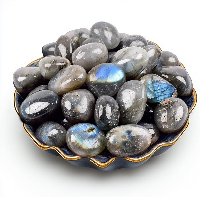 Polished Stone Set Labradorite Crystals, 0.8" Handpicked Tumbled Gemstones Rocks, Pebbles for Reiki, Chakra, Healing, Home Decor