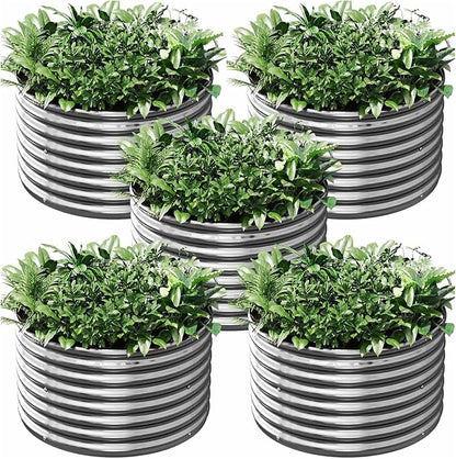 5 Pack Round Galvanized Raised Garden Bed Outdoor, Metal Garden Bed for Vegetables, Above Ground Garden Box for Flower, Steel Raised Beds for Gardening - 3FT