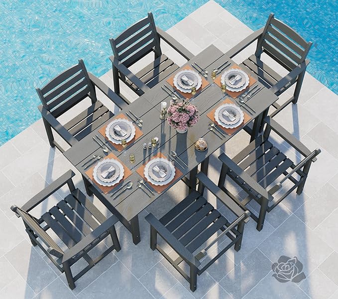 Anbuy Patio HDPE Dining Table Sets,Removable 2-in-1 Outdoor Patio Table,Dining Table for 6,Sun-Resistant and Easy to Clean, Low Maintenance for Balcony, Backyard, Lawn, Garden(Gray)