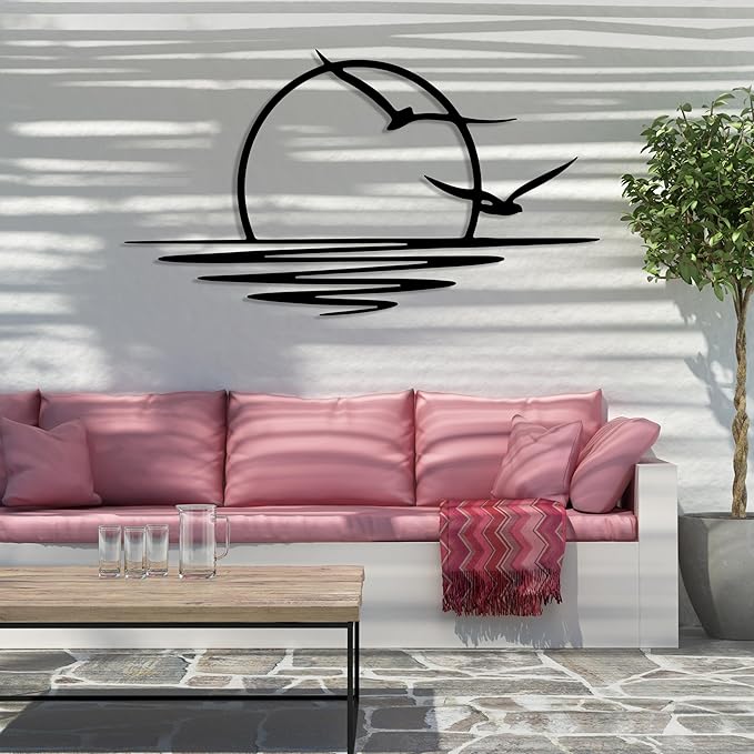 Sunrise Metal Wall Art, Sunset Metal Wall Decor for Living Room, Sunshine Line Art Home Decor Outdoor Indoor, Sun Design Modern Artwork for Walls, Abstract Sunset Wall Decor, Housewarming Gifts