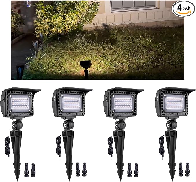 Gardenreet Low Voltage Flood Lights - 12W LED Wall Wash Landscape Lights, Outdoor 12V Hardwired Waterproof Aluminum, Warm White Angle Adjustable Brown Lighting for Yard Tree Patio House 4 Pack