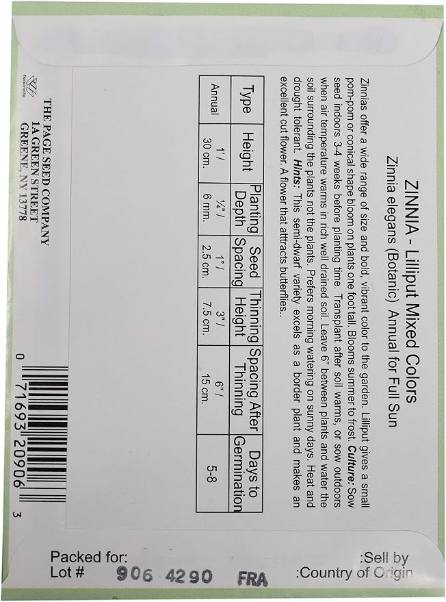 Black Duck Brand Set of Zinnia Lilliput Flower Seed Packets! Flower Seeds in Bulk - Great for Creating The Garden of Your Dreams! (25, Zinnia - Lilliput)