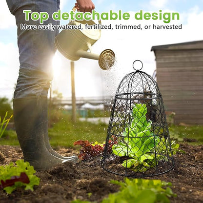 8 Pcs Garden Cloches for Plants, Metal Extra Large Chicken Wire Cloche Plant Covers, Garden Netting Plant Protectors from Animals to Keep Squirrel, Rabbit, Chicken and Bird Out 17" H x 13" D Black