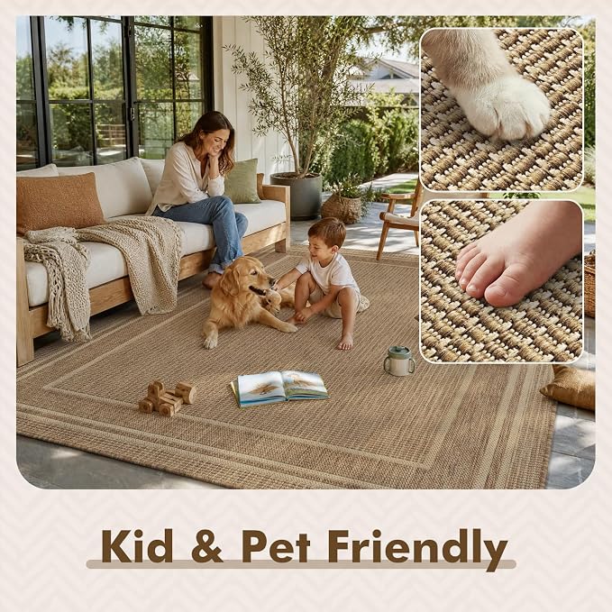 MontVoo-2x8 ft Indoor Outdoor Runner Rugs for Entryway Porch Hallway Kitchen Door Entrance Long, Textured Weave Polypropylene, Durable for High Traffic, Fade-Resistant, Modern Solid Neutral Brown