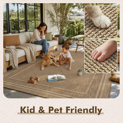 MontVoo-2x8 ft Indoor Outdoor Runner Rugs for Entryway Porch Hallway Kitchen Door Entrance Long, Textured Weave Polypropylene, Durable for High Traffic, Fade-Resistant, Modern Solid Neutral Brown