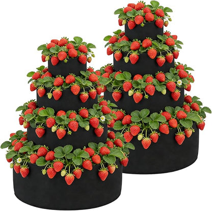 2 PCS 4 Tiered Black Fabric Strawberry Planter 36 28 20 11 inch Strawberry Tower Planter Stackable Planters Strawberry Grow Kit