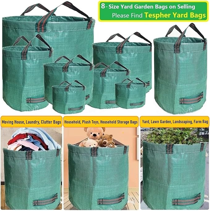 Standard 3-Pack 46 Gallon Lawn Garden Bags (D26,H19 in) Yard Waste Bags with Gardening Gloves for Leaf Bag,Yard Debris,Garden Trash Container,Camping Waste Bin,Lawn Weeds,Grass Clippings Bag 4 Handles